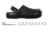A black clog shoe is shown next to a size chart. Produktbild-Vorschau