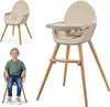 A collage of a baby high chair and a child sitting in a similar chair. Produktbild-Vorschau