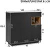 A diagram showing the dimensions of a black cabinet with a wooden interior compartment. Podgląd zdjęcia produktu