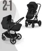 Two black baby strollers are shown against a white and light gray background. One stroller is a bassinet style, and the other is a seat style. The text "2 IN 1" is visible in the upper left corner. Voir les images du produit