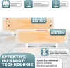 Two infrared heaters are shown in a close-up, with various feature callouts and text overlays. Produktbild-Vorschau