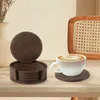 sada 6 kulatých tmavě hnědých kožených podtácků 10 cm s Náhled obrázku produktu 4