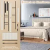 A bed frame assembly kit shown next to a fully assembled bed. Produktbild-Vorschau