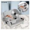 A Bomann brand electric slicer with a loaf of bread on its platform, shown on a marble countertop. Produktbild-Vorschau