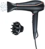 A black hair dryer with rose gold accents and a diffuser attachment, shown on a white background. Podgląd zdjęcia produktu