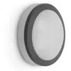 A round LED ceiling light with a gray frame is mounted on a white wall. Produktbild-Vorschau