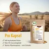 A woman is jogging outdoors with a product package in the foreground. Produktbild-Vorschau