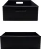 Two black wooden crates are shown against a white background. The top crate has handles cut into its sides, while the bottom crate is a simple open box. Produktbild-Vorschau