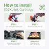 An instructional image showing how to install ink cartridges for a printer. Produktbild-Vorschau