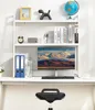 A white desk organizer shelf unit with a computer monitor, keyboard, books, and decorative items. Podgląd zdjęcia produktu