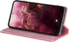 A pink flip case for a smartphone is shown open, displaying the phone's screen. Produktbild-Vorschau