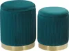 Two teal velvet ottomans with gold bases are shown against a white background. Náhled obrázku produktu