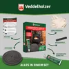 A marketing image showcasing a fireplace seal kit with its components laid out and labeled. Produktbild-Vorschau