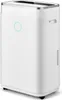 A white dehumidifier with a silver trim on top and a blue circular indicator light on the front. Produktbild-Vorschau