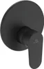 A black shower faucet with a circular backplate and a lever handle. Produktbild-Vorschau