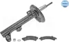 A car suspension strut assembly and two accompanying rubber bushings, photographed against a white background. Produktbild-Vorschau