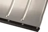 Close-up of the bottom edge of a metal shovel blade with a black rubber strip attached. Produktbild-Vorschau
