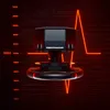 A racing wheel and pedals are shown in front of a red graph that resembles a heartbeat or performance indicator. Anteprima dell’immagine prodotto