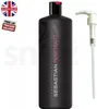 A black bottle of Sebastian Professional Penetraitt Shampoo with a white pump dispenser next to it. Produktbild-Vorschau