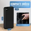 A power bank is shown next to its dimensions and a person is placing it into a pocket. Voir les images du produit
