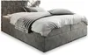 A studio shot of a gray upholstered bed with a headboard and bedding. Produktbild-Vorschau