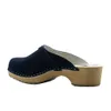 Damen-Holzclogs aus dunkelblauem Veloursleder mit Riemen – Produktbild-Vorschau 3