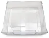 A clear, well-lit studio shot of a transparent plastic drawer for a freezer. Voir les images du produit