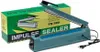A teal impulse sealer is shown next to its green and yellow packaging box. Podgląd zdjęcia produktu