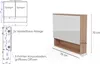 A collage of a bathroom cabinet, showing a diagram with dimensions and a 3D render of the cabinet. Podgląd zdjęcia produktu