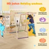 Children playing on a wooden indoor climbing frame with various accessories. Podgląd zdjęcia produktu