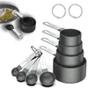8 Stück Messbecher und Löffel Set, stapelbare schwarze Produktbild-Vorschau 1