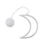 A white LED moon-shaped light with a white ball attached by a wire, set against a white background. Produktbild-Vorschau