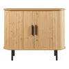 A front view of a wooden cabinet with two doors and black legs, set against a white background. Podgląd zdjęcia produktu