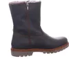 A side view of a dark brown leather boot with a zipper and fur lining. Produktbild-Vorschau