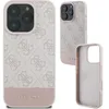 A collage of images showing a pink and gray Guess brand iPhone case from different angles, including a close-up of the camera area and the inside of the case. Produktbild-Vorschau