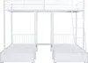 A white metal triple bunk bed with a ladder, shown from the front against a white background. Produktbild-Vorschau