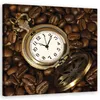 Leinwandbild Lila Uhr und Kaffeebohnen 50x50 Feeby Braun Produktbild-Vorschau 1