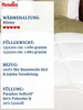 A close-up view of a white duvet with green and beige accents in the background, accompanied by product information. Produktbild-Vorschau
