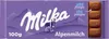 A Milka Alpenmilch chocolate bar packaging with a cow and mountains depicted. Podgląd zdjęcia produktu