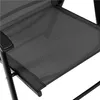 Close-up of the seat and armrest of a black folding chair. Produktbild-Vorschau