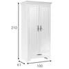 A white wardrobe with two doors and a drawer, with dimensions indicated. Produktbild-Vorschau