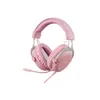 A pink gaming headset with a microphone is shown against a white background. Produktbild-Vorschau
