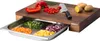 A wooden cutting board with a pull-out stainless steel drawer filled with chopped vegetables. Anteprima dell’immagine prodotto