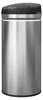 A standalone stainless steel trash can with a black lid. Produktbild-Vorschau