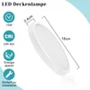 A white LED ceiling lamp is shown with dimensions and feature callouts. Anteprima dell’immagine prodotto
