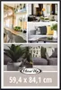 A collage of four interior design scenes, with a poster size indicated at the bottom. Produktbild-Vorschau