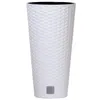 A white rattan-style planter with a black interior, shown against a white background. Produktbild-Vorschau