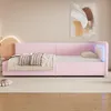 A pink sofa bed with LED lighting is shown in a bedroom setting. Náhled obrázku produktu