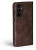 A close-up side view of a brown leather flip phone case for a Samsung Galaxy A33 5G. Produktbild-Vorschau