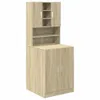 A tall, narrow cabinet with multiple shelves and two doors at the bottom, made of wood-effect material. Podgląd zdjęcia produktu